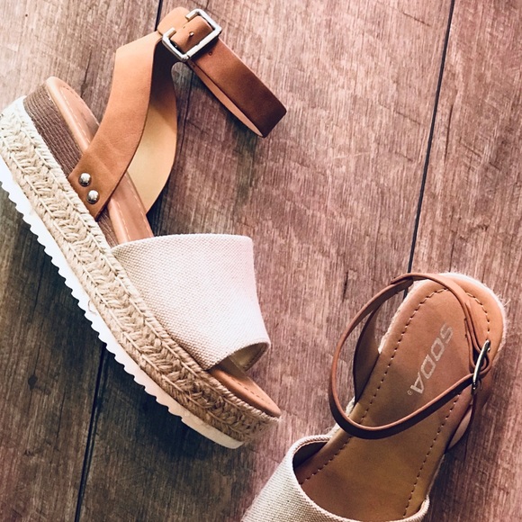 Topic Beige Canvas Tan Espadrille Platform Sandals - Picture 5 of 8